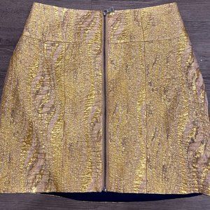 BCBG Gold Metallic, Zip-Through Mini Skirt